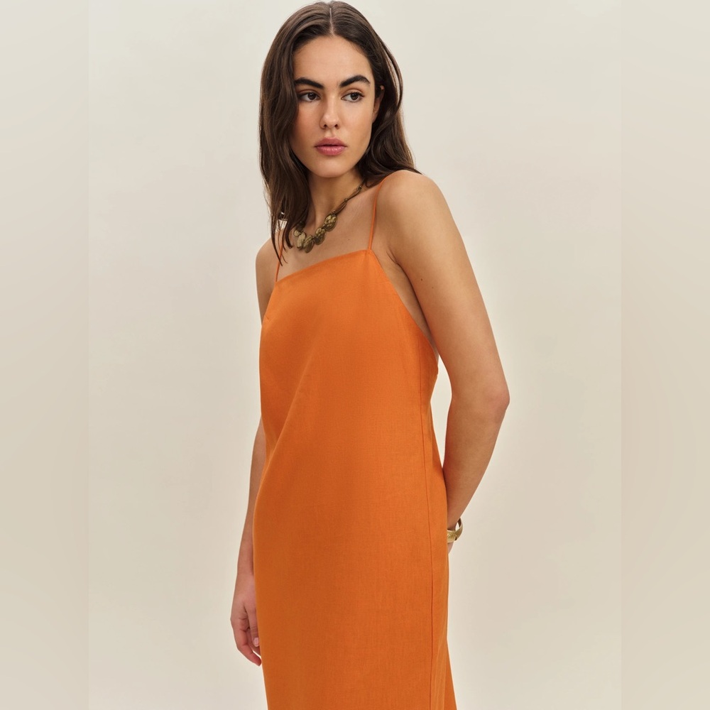 NWT Reformation Gael Linen Dress Orange - Size 12 - Picture 4 of 10